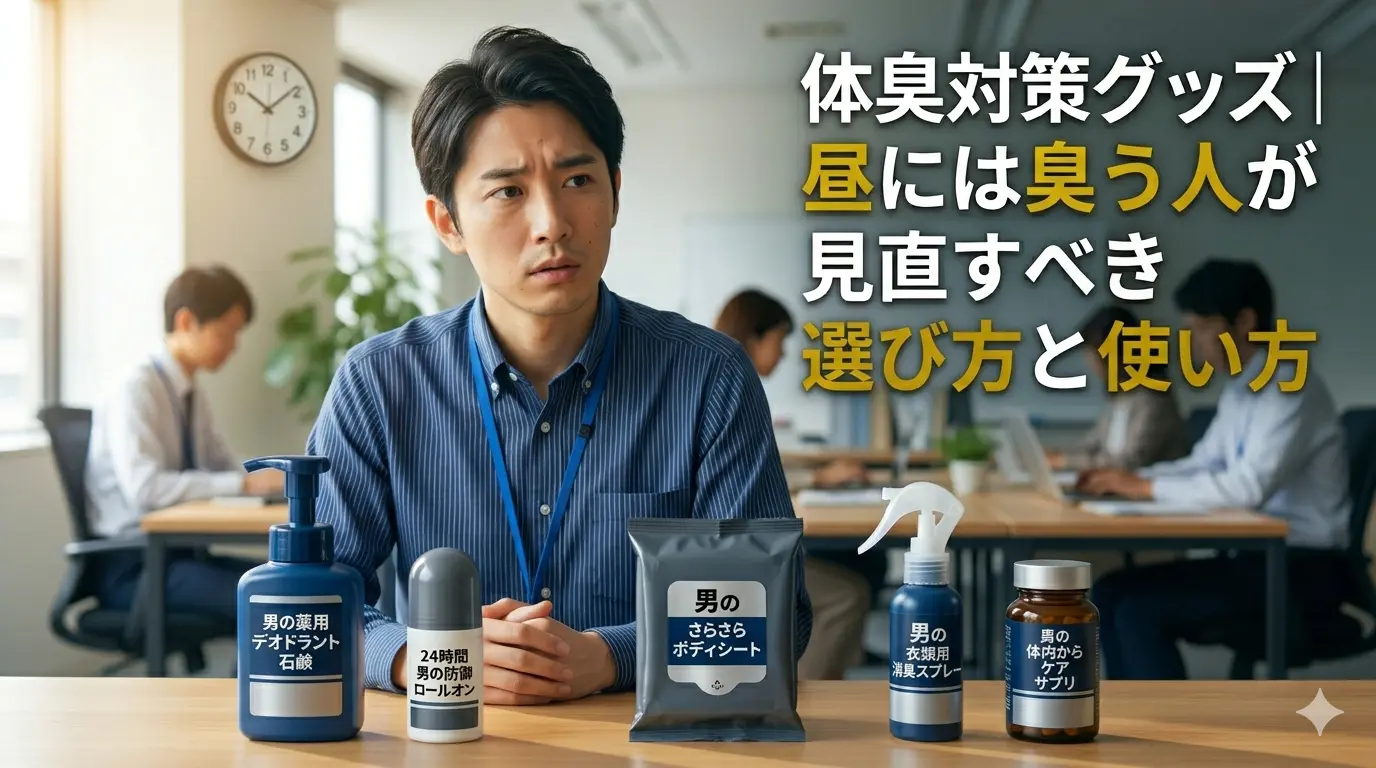 体臭対策グッズを前にする男性