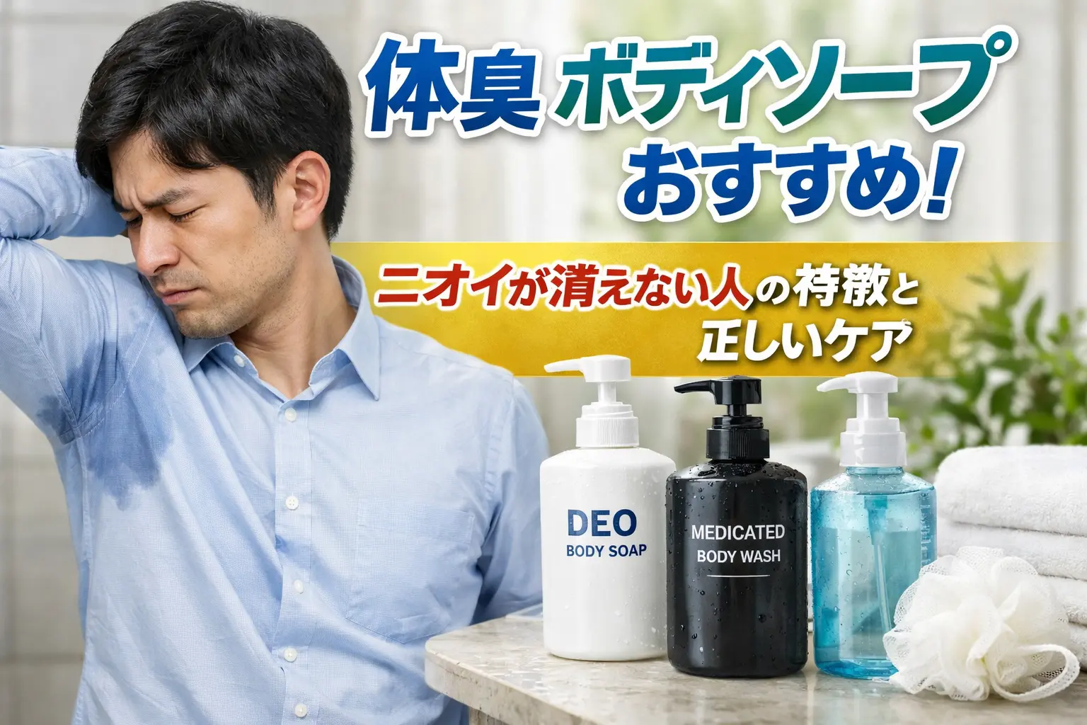 体臭が気になる男性とボディソープ